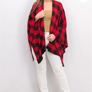 Lauren Ralph Lauren Women's Buffalo Plaid Layering Poncho Sweater Red/Black